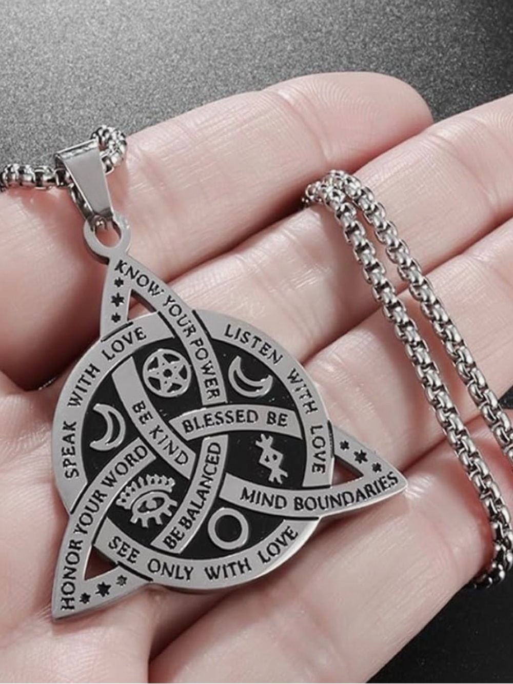 Stainless Spiritual Triquetra Pendant Necklace in Silver.